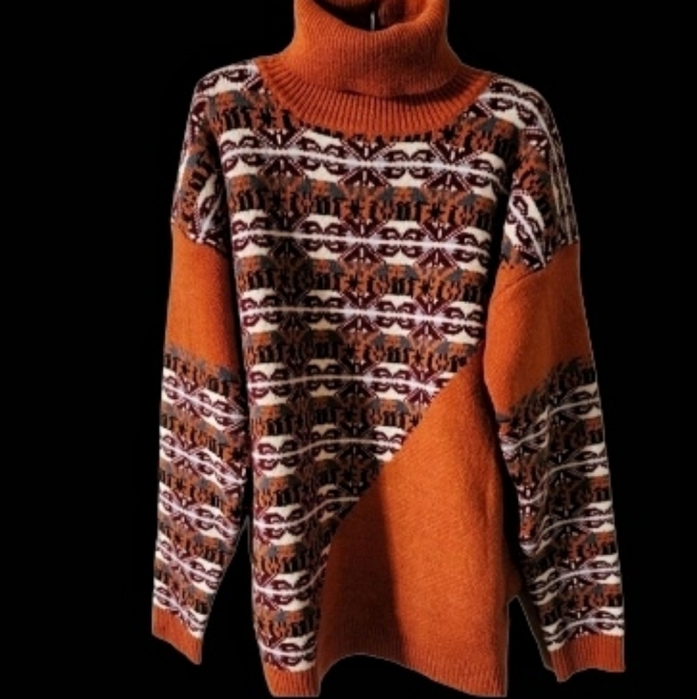 🍁Easel Patterned Turtle Neck Knitted Sweater